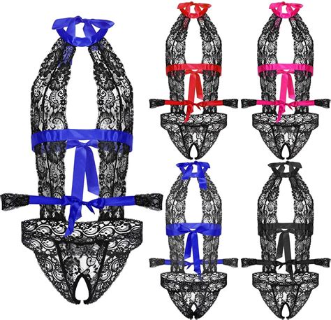 Inhzoy Homme Body Sissy Lingerie Dentelle Sexy Transparent Lingerie Erotique Bodysuit Ruban