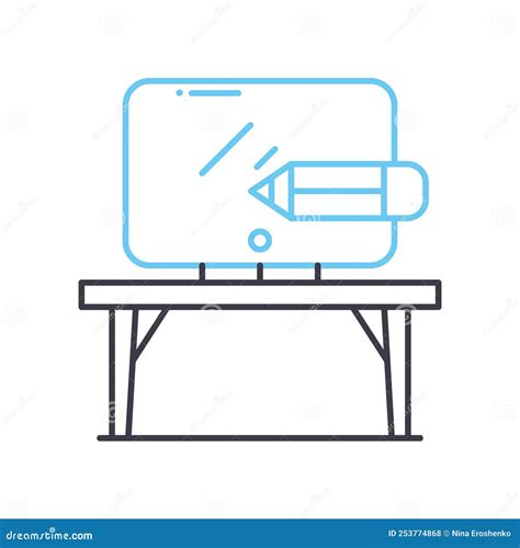 Computer Desk Line Icon Outline Symbol Vector Illustration Concept