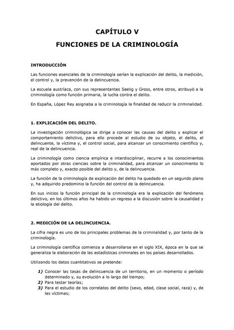 Tema 5 Funciones De La Criminología Ana CapÍtulo V Funciones De La