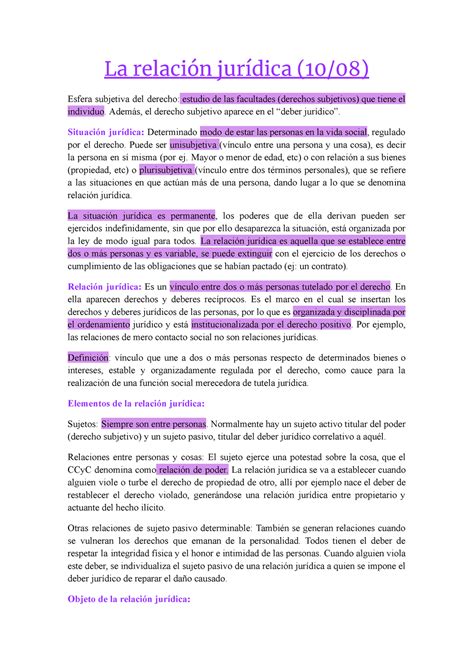 Resumenes Er Parcial La Relaci N Jur Dica Esfera Subjetiva