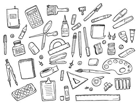 Premium Vector Doodle Set Of Stationery Drawings Vector Illustration