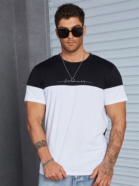 Manfinity Homme homens Camiseta dois tons carta gráfica SHEIN Brasil