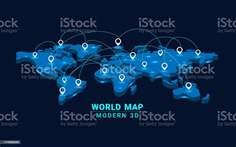 Modern 3d World Map With Connected Continents Stock Illustration