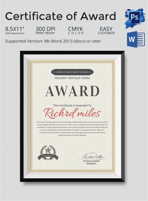 Award Certificate Template - 29+ Download in PDF, Word, Excel, PSD, ESP