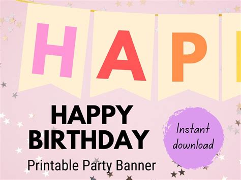 Happy Birthday Printable Diy Party Banner Etsy