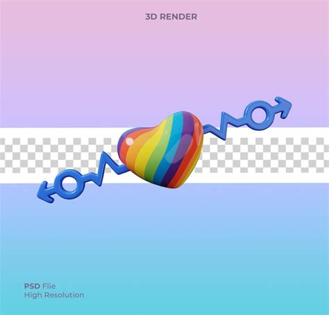 d da onda do símbolo masculino do coração gay isolado ícone do mês do orgulho lgbt PSD Premium