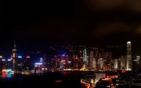 Tapety město panoráma města Hongkong noc mrakodrap večer