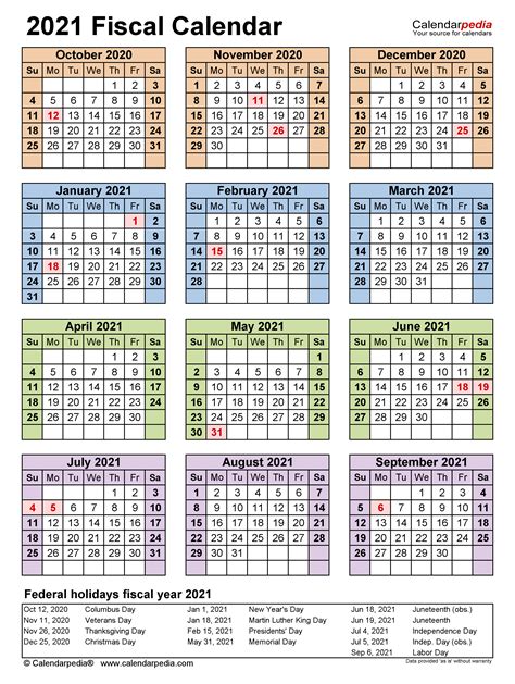 Fiscal Calendars 2021 - Free Printable Excel templates