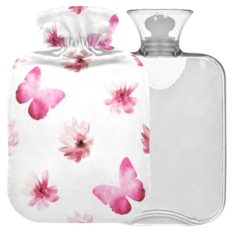 Naanle L Hot Water Bottle With Butterfly Cherry Blossoms Cover Heat Relief For Back Pain Hand