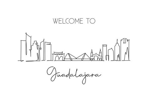 Un dibujo de línea continua del horizonte de la ciudad de guadalajara