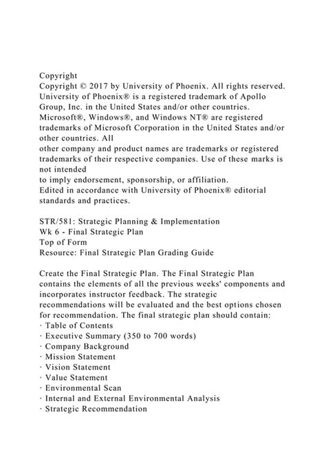 Final Strategic Plan Grading Guidestr Version Docx