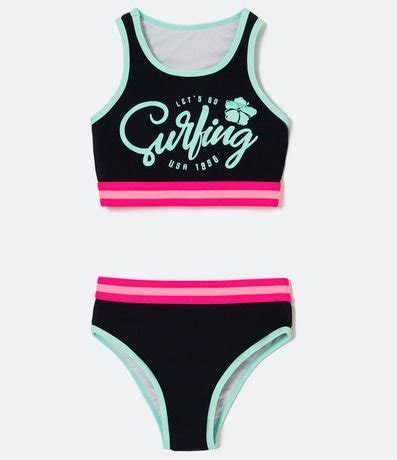 Bikini Deportivo Infantil con Estampado Surfing Talle 5 a 14 años