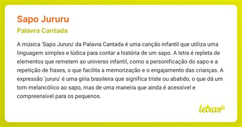 O Que Significa Jururu - Significado da música SAPO JURURU (Palavra Cantada) - LETRAS.MUS.BR