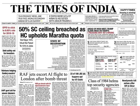 The Times Of India Newspaper Front Page