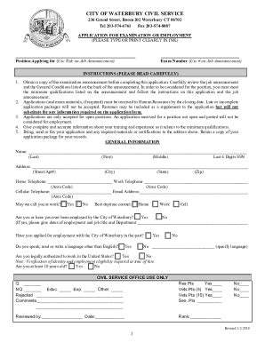 Fillable Online Waterbury Civil Service Department Fax Email Print