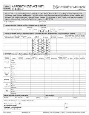 Fillable Online Hr Umich Appointment Activity Record Form Fax Email