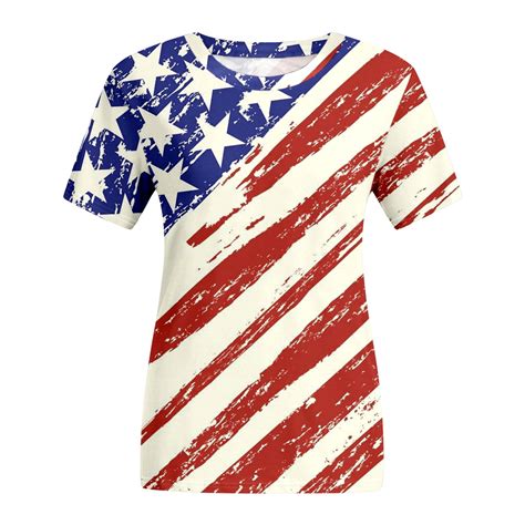 Aayomet Women American Flag Shirts Usa Flag Stars Stripes Graphic Blouse Patriotic Shirt 4th Of