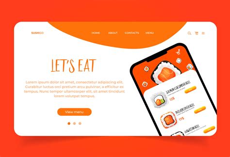 Landing Page With Phone Prototype App With Asian Food Web Site With