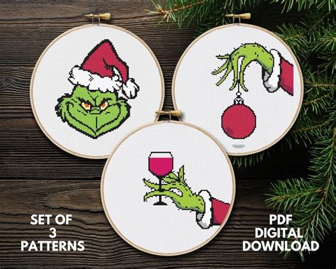 Set Of 3 Christmas Grinch Cross Stitch Patterns Christmas Etsy