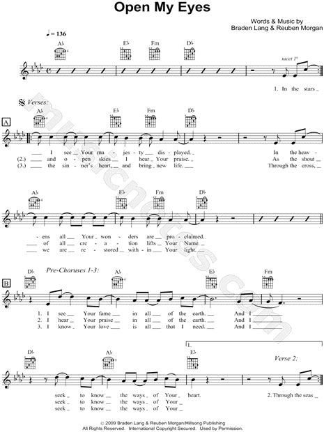 Hillsong Open My Eyes Sheet Music In Ab Major Download And Print Sku Mn0086644