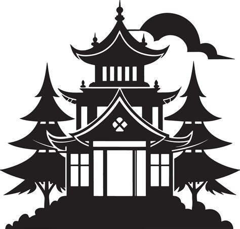 japanese traditional house illustration black and white 46793707 Vector ...