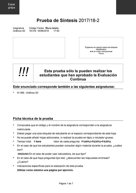 Examen Junio Preguntas Espai Grapa Prueba De S Ntesis