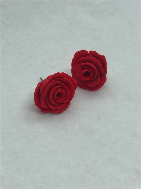 Romantic Rose Stud Earrings Etsy