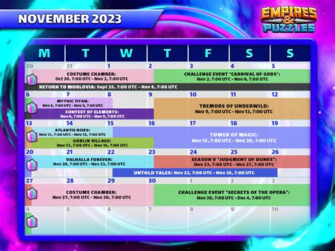 November 2023 Calendar of Events | Empires & Puzzles