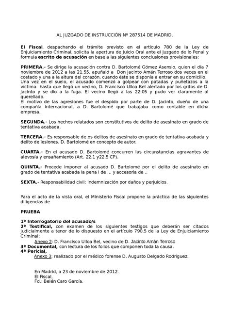 Modelo Escrito De Acusación Apuntes De Derecho Procesal Penal Docsity