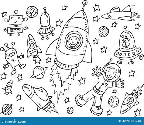 Outer Space Doodle Set Stock Vector Illustration Of Travel 44797911