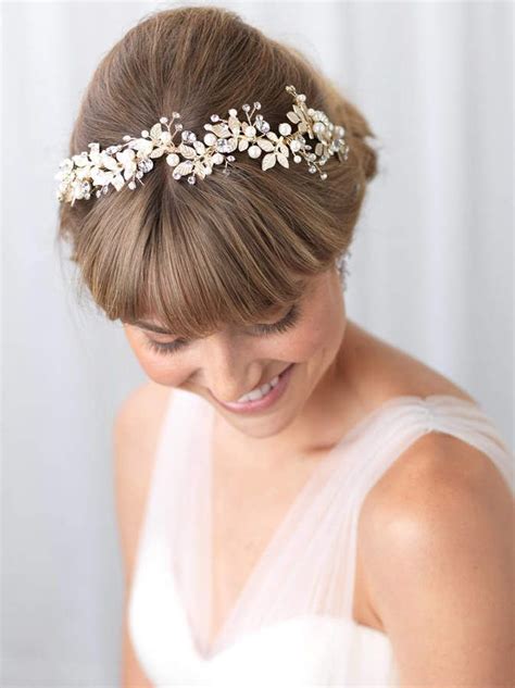 Etsy Gold Pearl Wedding Headband Floral Bridal Headband Rhinestone