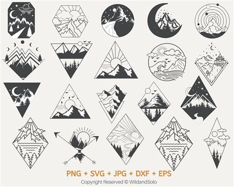 Geometric Mountain Svg Bundle Mountain Svg Bundle Trees Svg Etsy