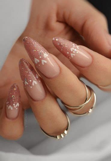 Captivating Valentines Day Nail Designs Love Heart Nude Pointy Tip Nails