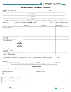 Fillable Online Nominee Registration Cancellation Change Form Fax