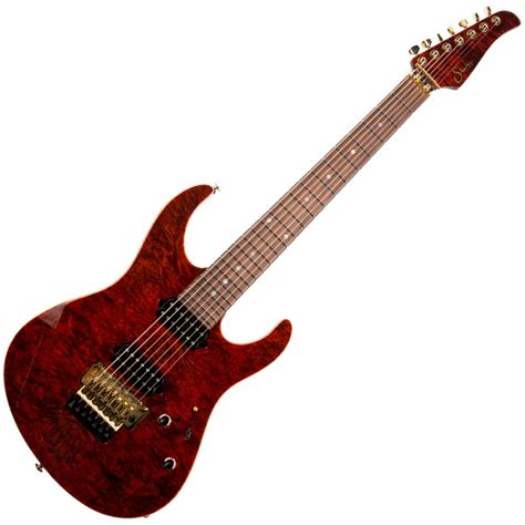 Suhr Modern Custom 7 String Guitar Burl Maple Top Trans Red Finish With