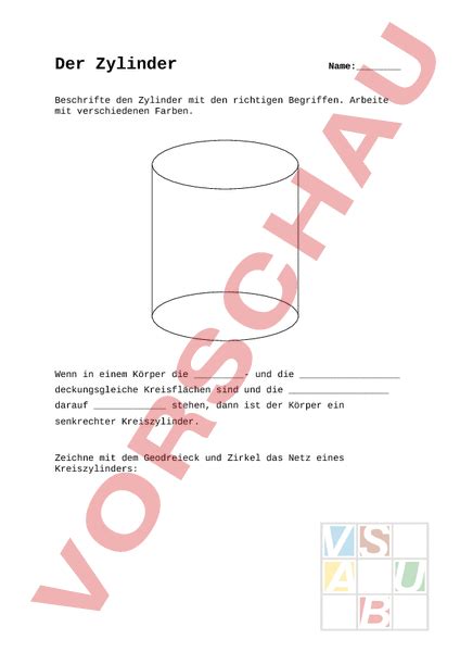 Arbeitsblatt Zylinder Geometrie Körper Figuren