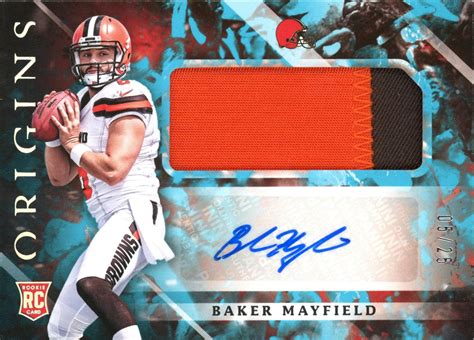 2018 Panini Origins Baker Mayfield Turquoise Rookie Patch Auto Card