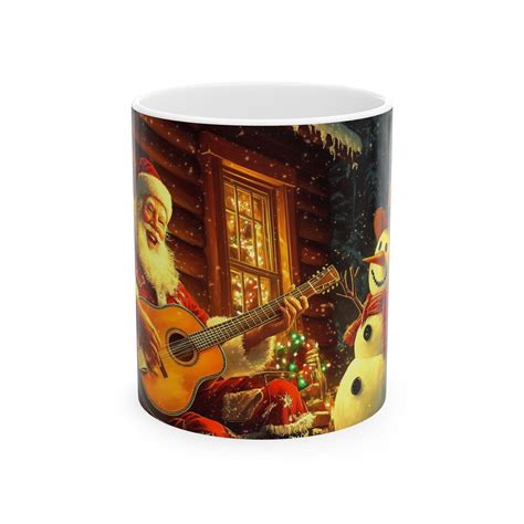 Santa Guitar Mug Snowman Christmas Mug Holiday Music Cup Country