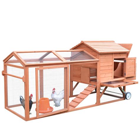 PawHut 98" Portable Wooden Chicken Coop With Wheels Outdoor Run and Nesting Box - Walmart.com ...