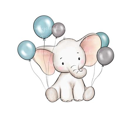 Elephant Clipart Elephant Balloons Png Baby Shower Boy Digital