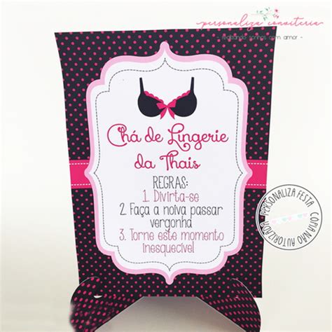 Quadrinho Chá de Lingerie Poá Pink e Preto Regras Elo7