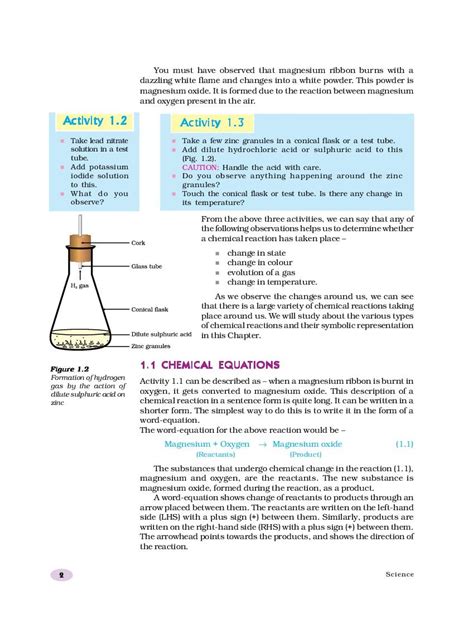 Rbse Book Class Science Chapter Chemical Reactions And Equations