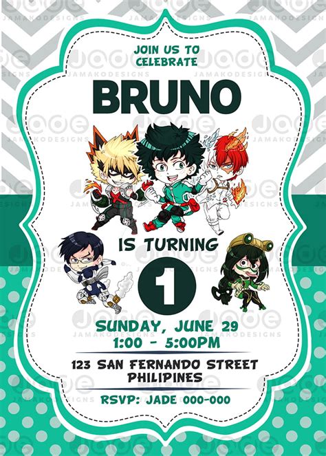 My Hero Academia Birthday Invitation Printable Jamakodesigns