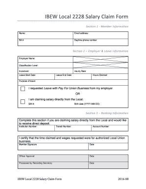 Fillable Online Ibew Local Salary Claim Form Fax Email Print