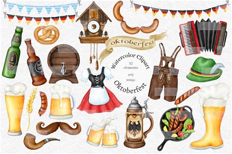 Oktoberfest Clip Art, Watercolor Octoberfest Clipart, Beer Fest, Happy ...