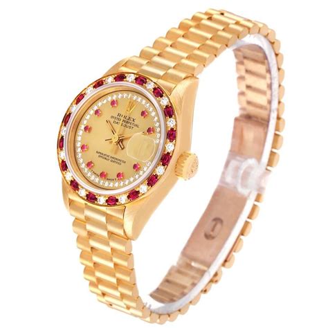 Rolex President Yellow Gold Diamond Ruby Ladies Watch 69198 At 1stdibs