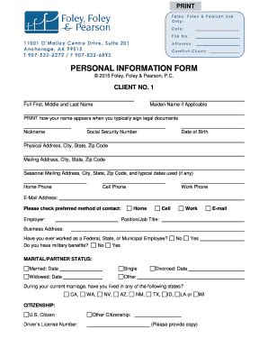 Fillable Online PERSONAL INFORMATION FORM Foley Foley Fax Email