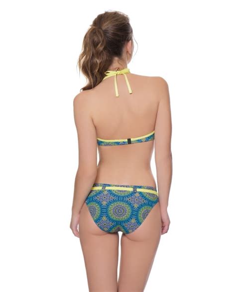 Top bikini copa básica con aro detalle amarillo Bikini Bikini