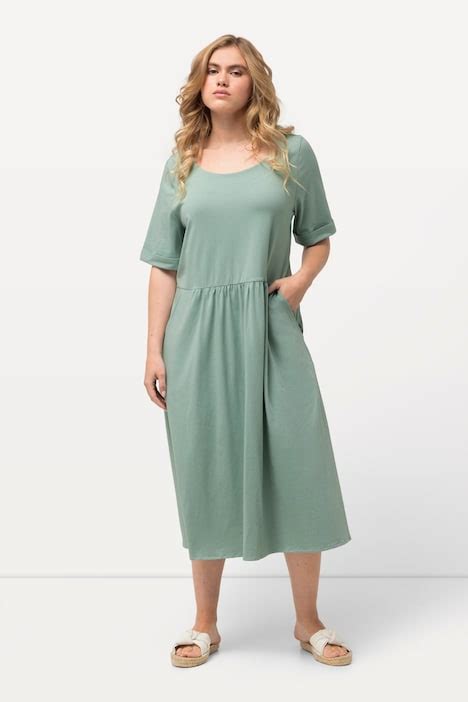 Short Sleeve Jersey Midi Dress Light Moss Green Ulla Popken