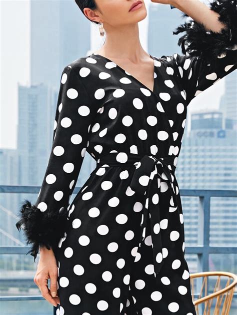 Shein Surplice Wrap Belted Polka Dot Jumpsuit Shein Usa